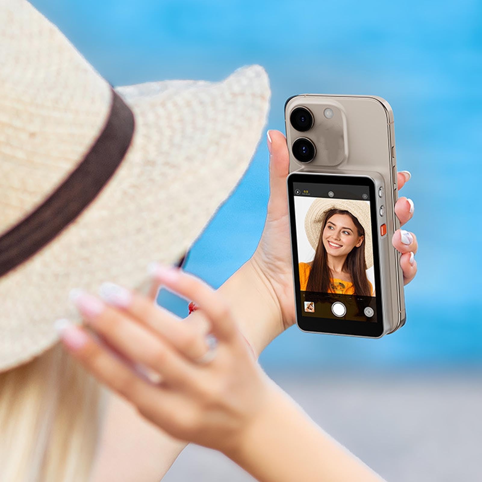 Pissente Teléfono Selfie Pantalla Control Remoto Bluetooth Magnético para Vlogging Transmisión en, Libera la Cámara Trasera, para Entusiastas de los Selfies, ABS, 4.07x2.46x0.48in (Gray)