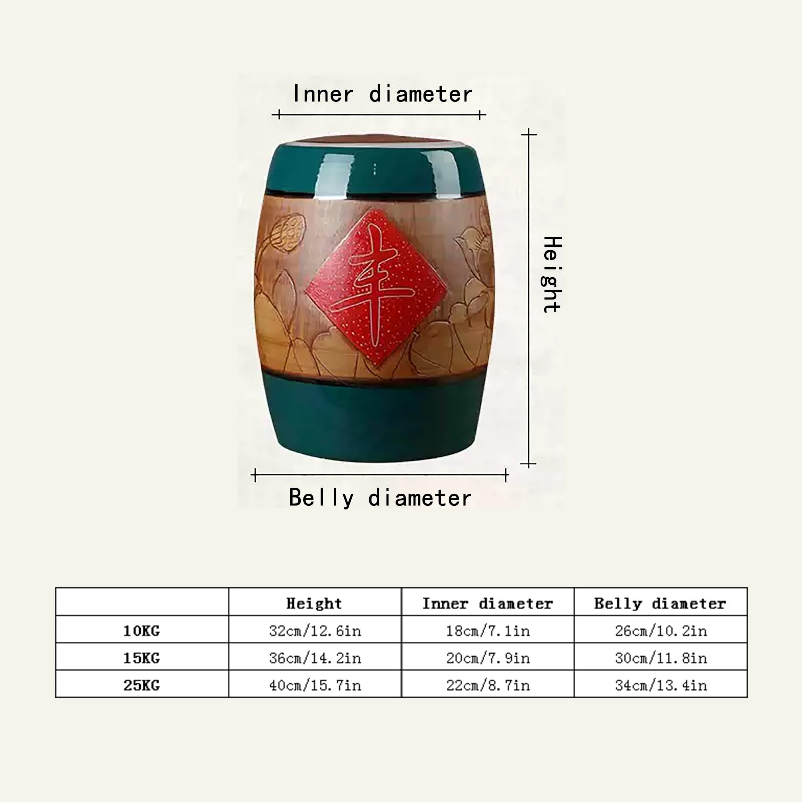 Barattolo Riso Ceramica Con Coperchio Barile Di Riso Per Uso Domestico Vaso Decorativo Ceramica Scatola Stoccaggio Del Riso Per Uso Domestico Contenitori Per Alimenti Ceramica Distributore 15kg(C,Capa