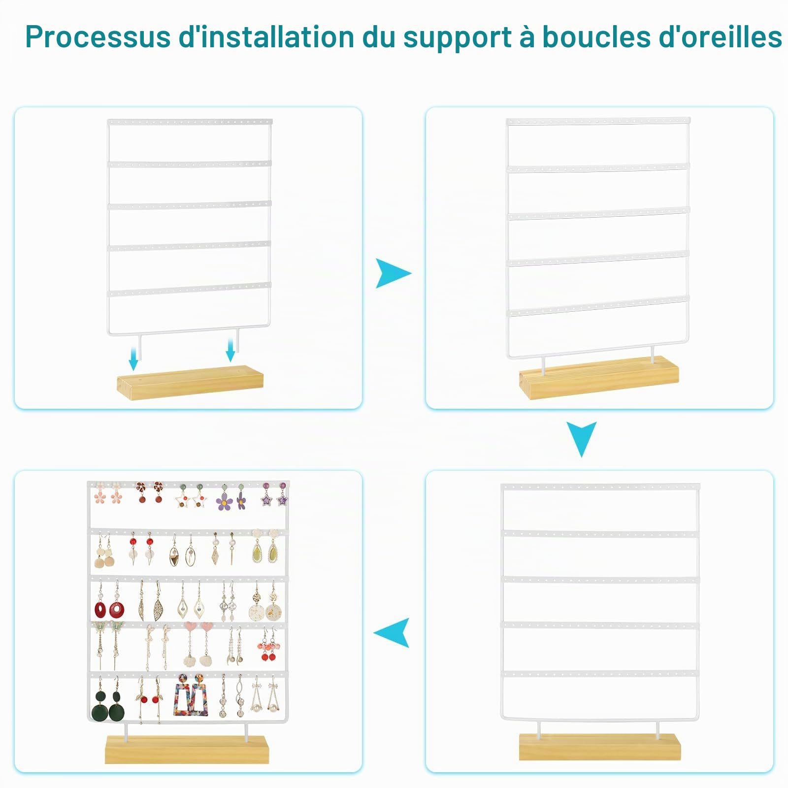 Porte Boucle D'oreille, Organisateur De Bijoux à 5 Niveaux, à 120 Trous, Presentoir Boucle D'oreille Avec Base En Bois, Boucles D'oreilles Pour Le Rangement à Domicile Ou L'affichage En Magasin