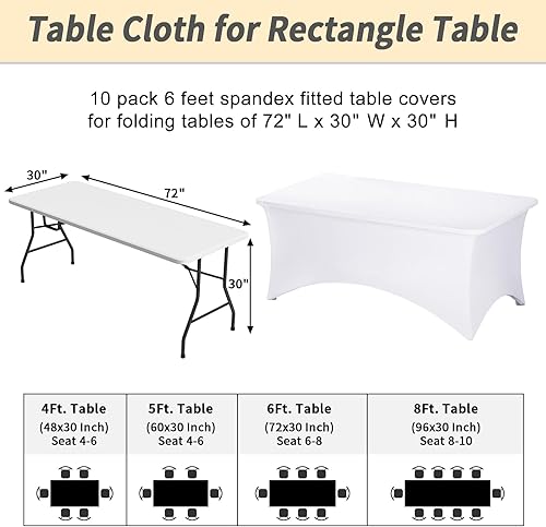Miniatura 3 de Fixwal Paquete de 10 manteles de elastano de 6 pies para mesas de 6 pies, mantel elástico rectangular ajustable, lavable para mesa de patio (blanco,