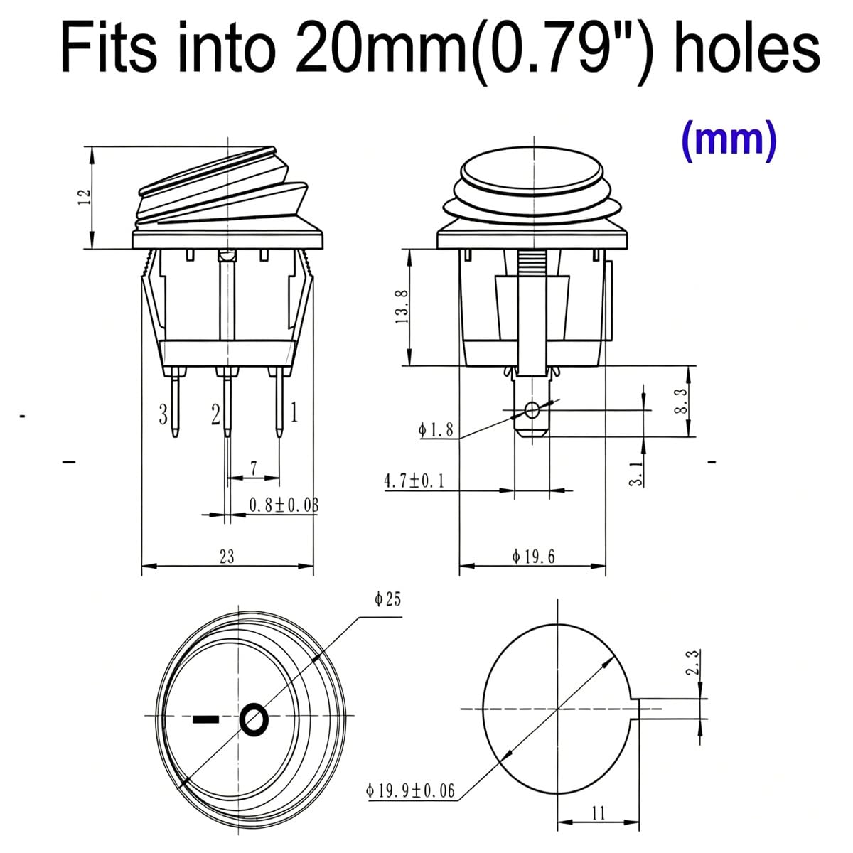 Gebildet 4 szt. 10A/12V-24V DC, Wstępnie Okablowany, Przełącznik Dźwigienkowy ze Swiatłem LED, ON-AUS SPST, 3-biegunowy, Wodoszczelny, Okrągły Przełącznik Kołyskowy, Przycisk Rocker, Przełącznik
