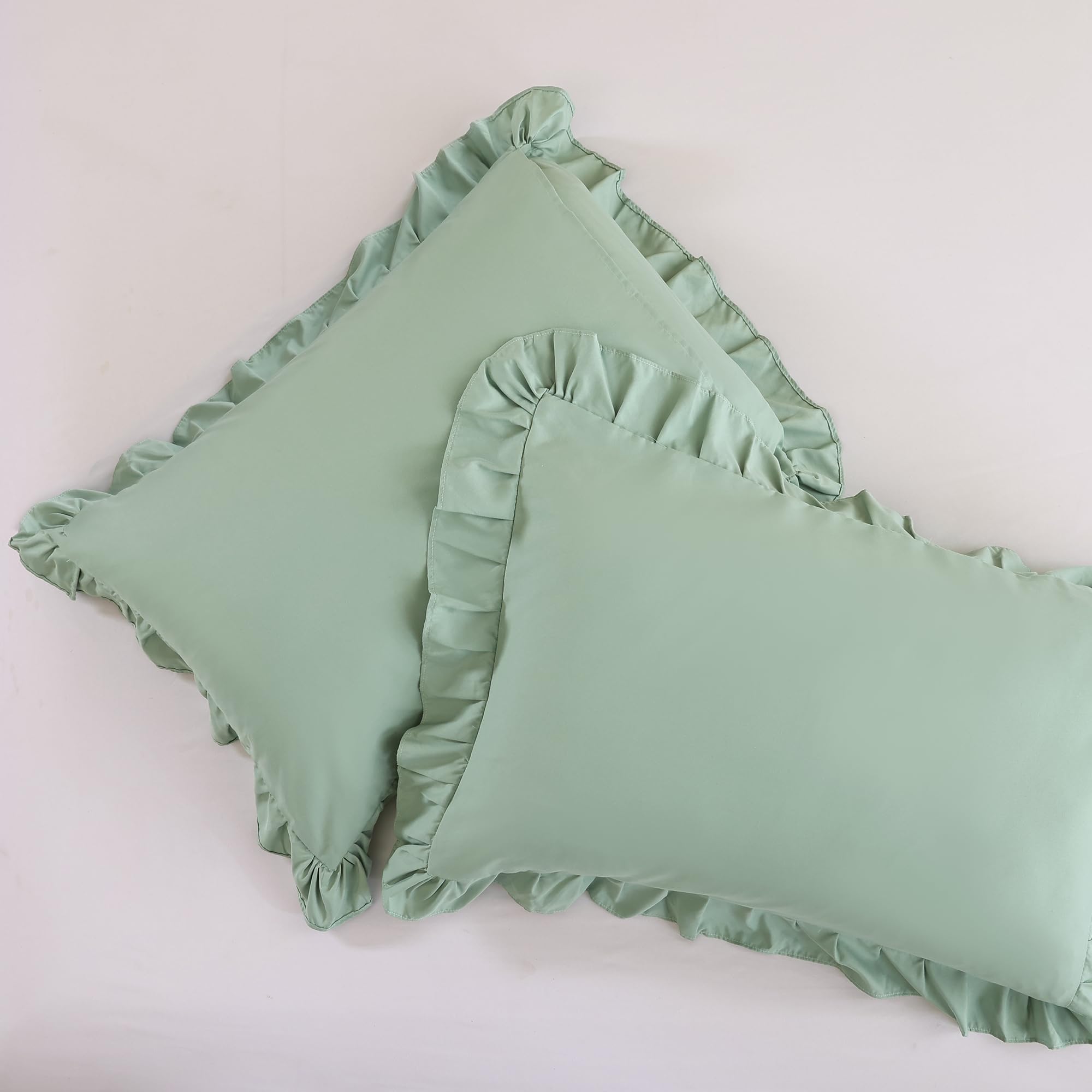 JANZAA Set Copripiumino King Size Blu Minerale Con Volant – Biancheria Da Letto Bohémien Morbida In Microfibra, 3 Pezzi (Piumino + 2 Federe) Stile Shabby Chic Per Tutte Le Stagioni - 3