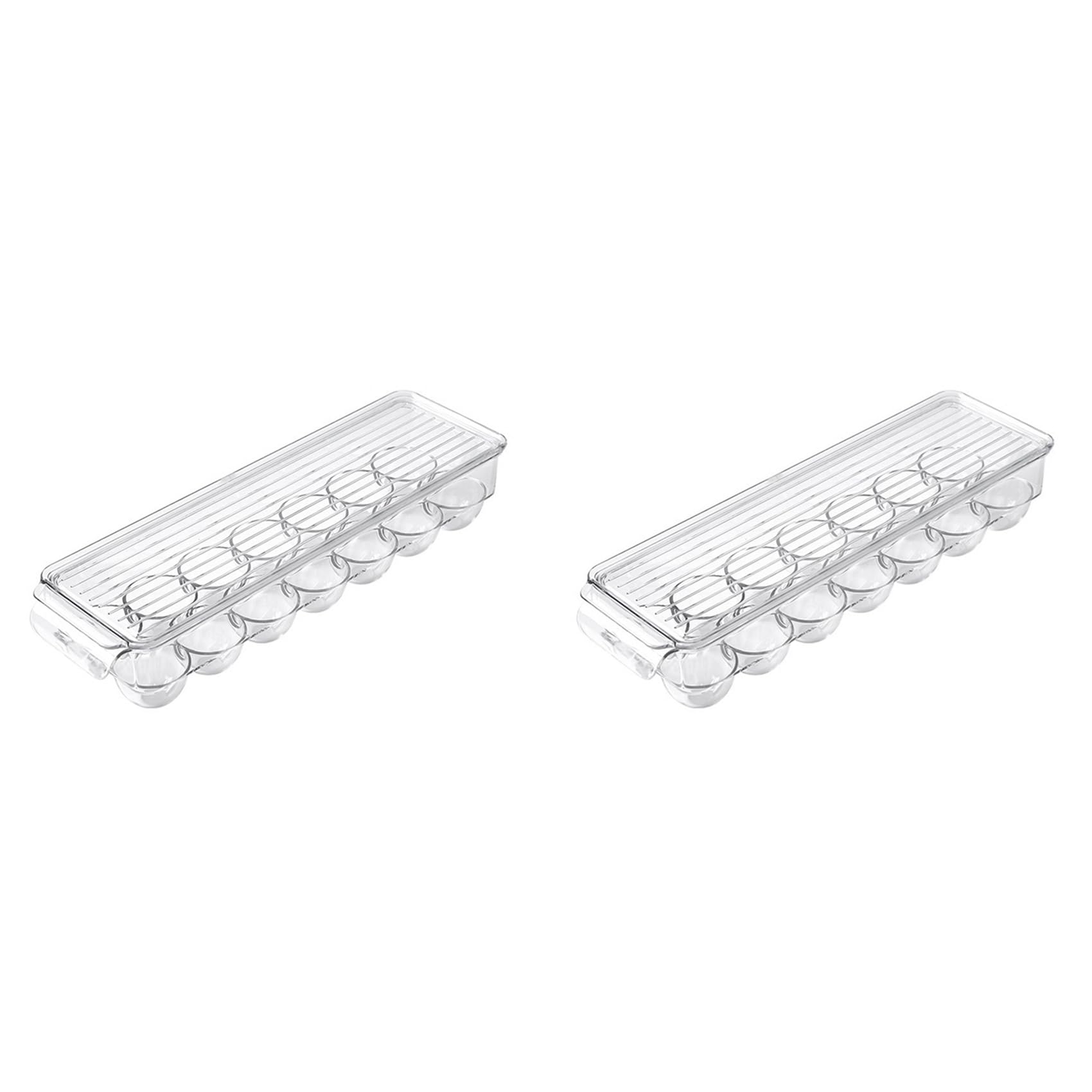 Vjsujehgy 2X Clear Plastic Egg Holder - 14 Egg Tray Holder - Free Fridge Organizer with Lid, Refrigerator Storage Container