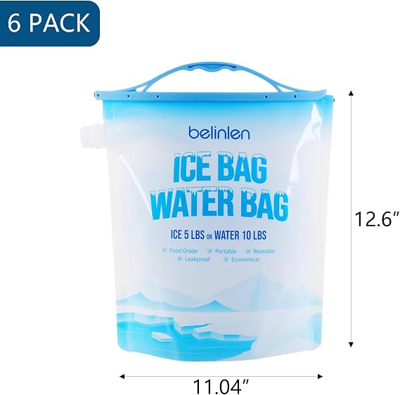 6 Pack Reusable Ice Bags & Ice Packs for Cooler, Long Lasting Freezer Packs - Available in 5lb/10lb Ice Cube Bags with Sealed Sliding Handle or 7x7/10x10 Inch Ice Packs for Lunch Box Camping Fishing