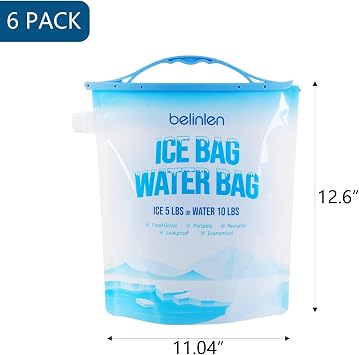 6 Pack Reusable Ice Bags & Ice Packs for Cooler, Long Lasting Freezer Packs - Available in 5lb/10lb Ice Cube Bags with Sealed Sliding Handle or 7x7/10x10 Inch Ice Packs for Lunch Box Camping Fishing