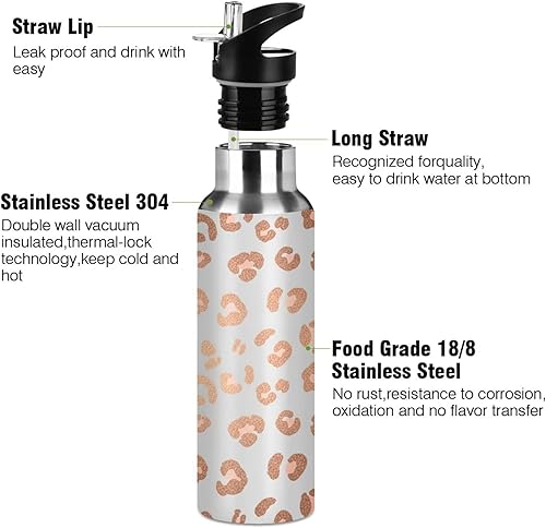 Miniatura 3 de Rose Gold Leopard Spots Stainless Steel Vacuum Insulated Water Bottle 32 Oz, BPA-Free Sport Water Bottle Insulated Leakproof Water Bottles