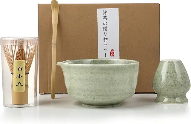 4-Piece Matcha Set with Bamboo Whisk, Bowl & Ceramic Holder