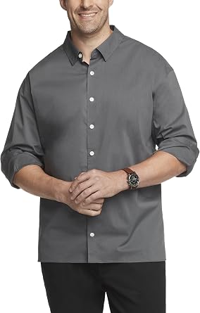 Van Heusen Mens Big and Tall Stain Shield Never Tuck Stretch Solid Button Down ShirtButton Down Shirt