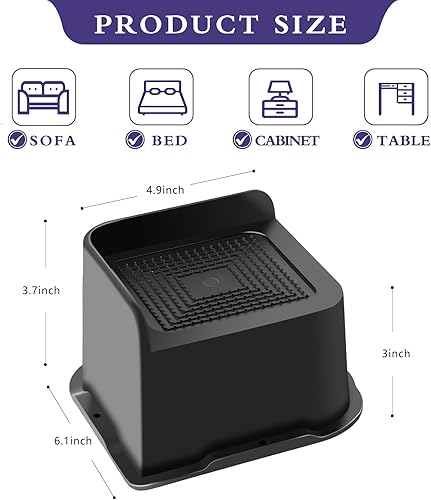 Miniatura 10 de Sunifier Elevadores de cama de 6 pulgadas, resistentes, paquete de 8 elevadores en forma de L de 6 pulgadas, soporta 5000 libras, elevadores de gran