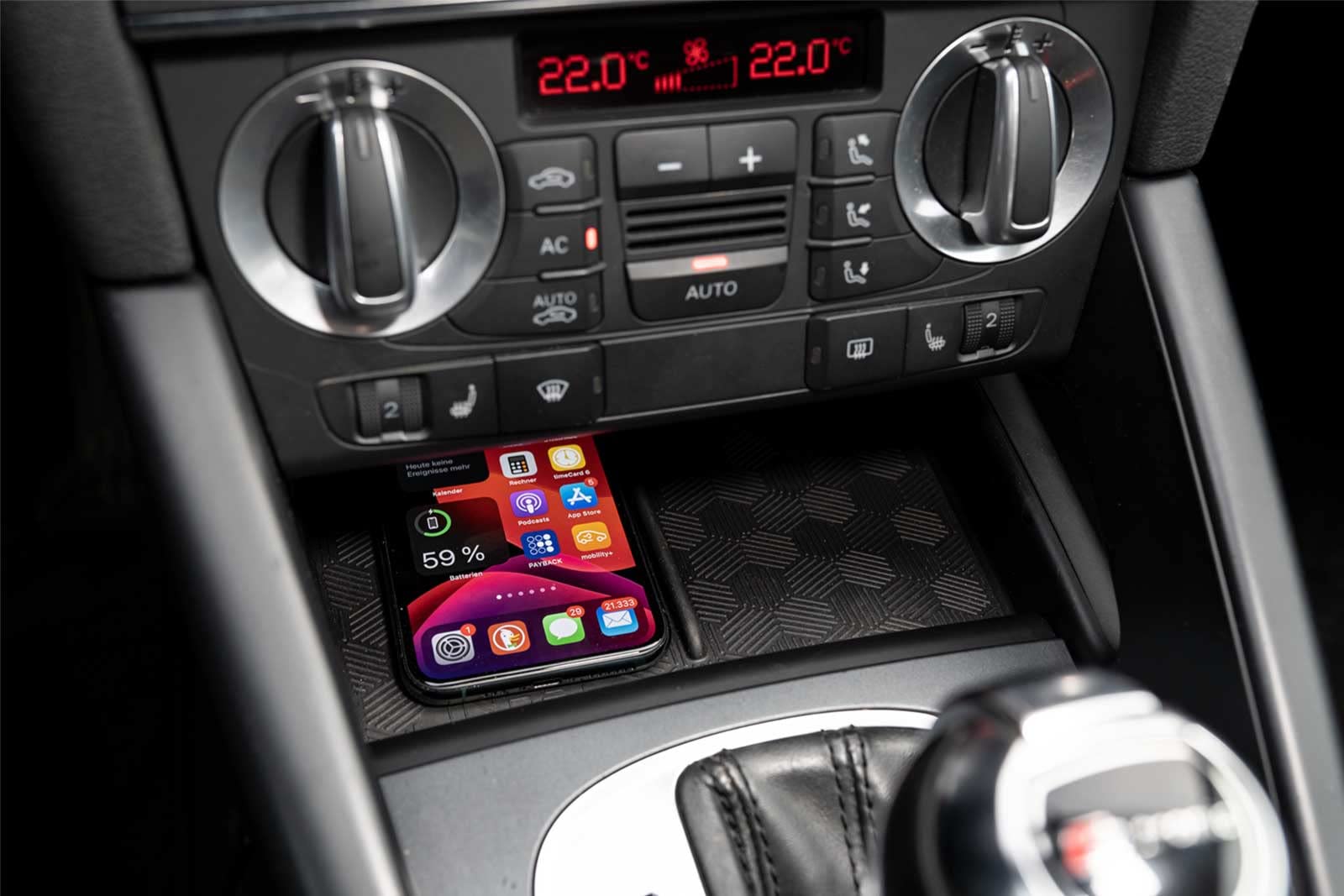 Inbay Caricabatterie wireless Caricabatterie wireless per Audi A 3 8P c 15W Ricarica induttiva per auto per smartphone Telefono cellulare Ricarica wireless per auto Certificato qi per installazione in
