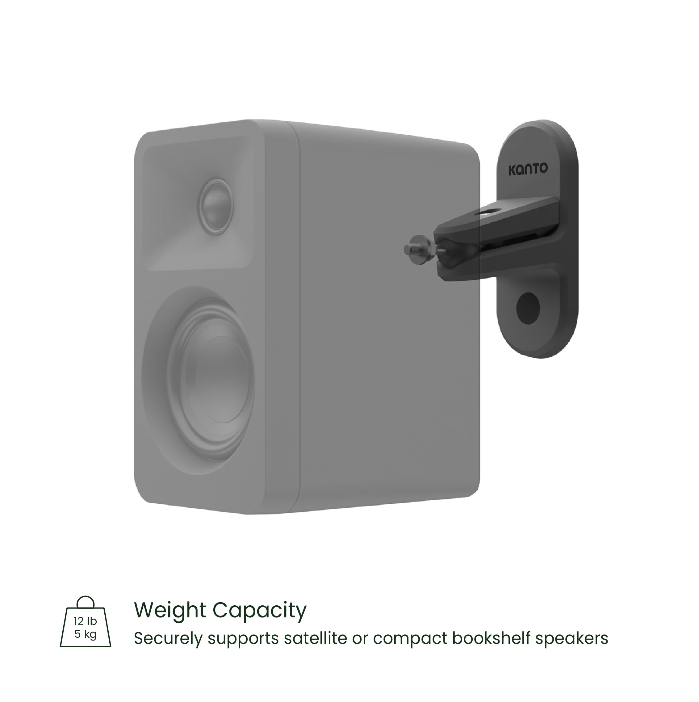 Kanto SPW3 Universal Satellite Speaker Wall Mount Bracket | ¼-20 Thread Attachment | Tilt, Swivel & Rotation | Holds 5.4 kg | Wire & Cable Management | No Visible Hardware | Pair | Black