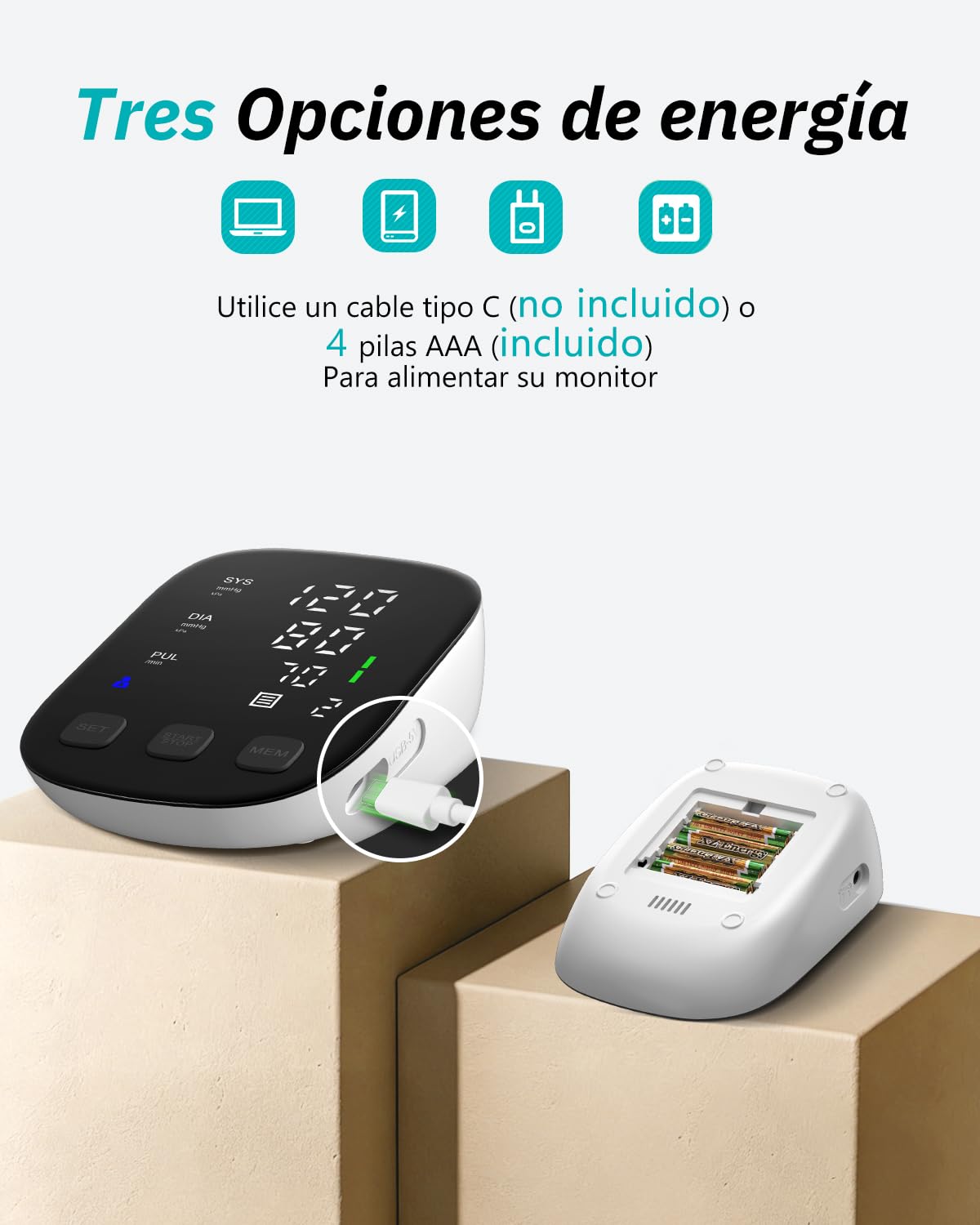 HealthTree Tensiómetro de Brazo,Monitor Presión Arterial Digital para Hogar | Brazalete Grande de 8.5"-16.5"— Pantalla LED de 5.5", Monitorear el Pulso y Frecuencia Cardíaca, Seguimiento de Memoria 2x90