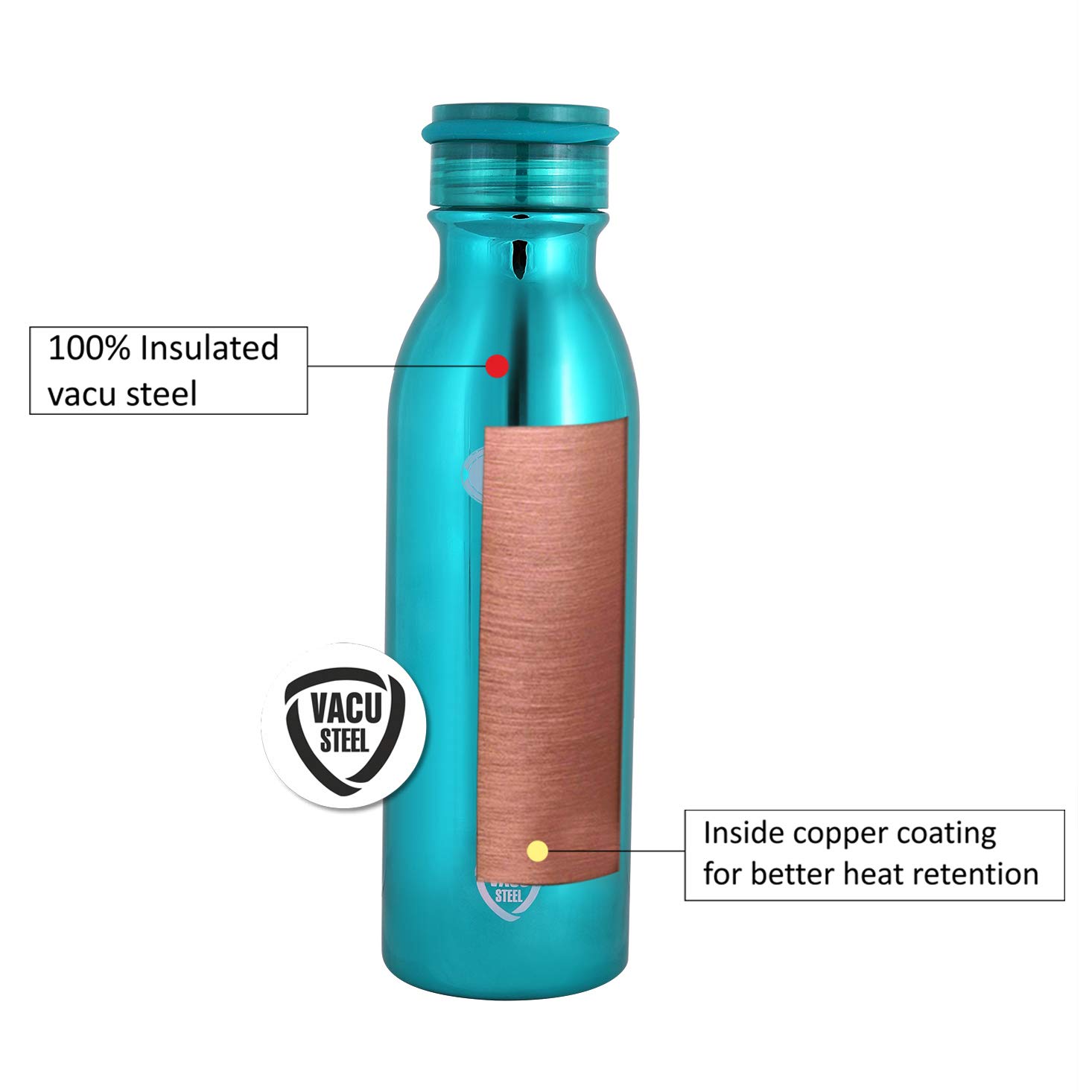 Cello Shimmer Stainless Steel Double Walled Water Bottle | Hot & Cold Water Flask | 600ml | 1 Unit | Blue - Image 7 thumbnail