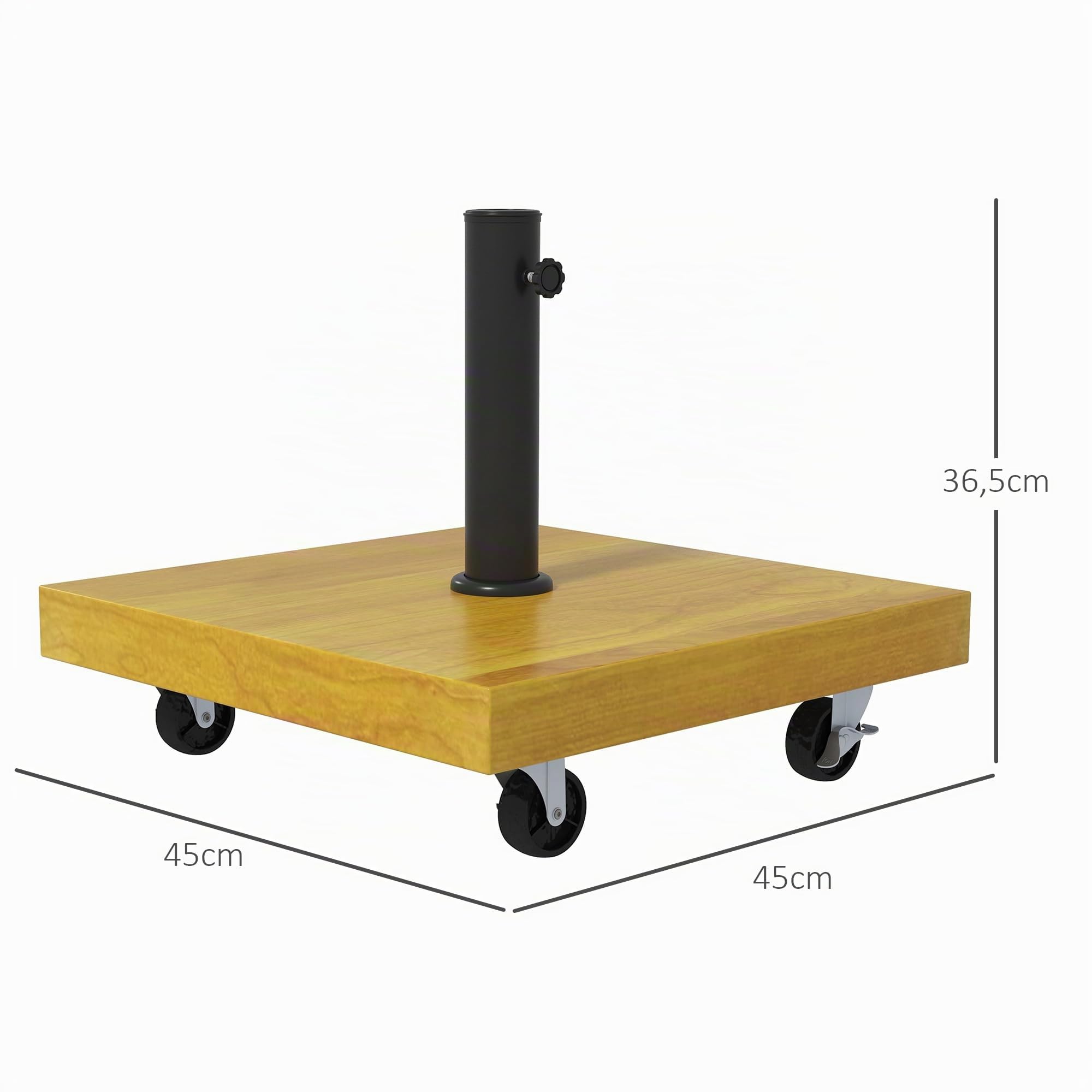 Outsunny Pied de Parasol Carré en Métal 25kg 4 roulettes Ø34/38/48mm | Base de Lestage, Dim. 45L x 45l x 36,5H cm
