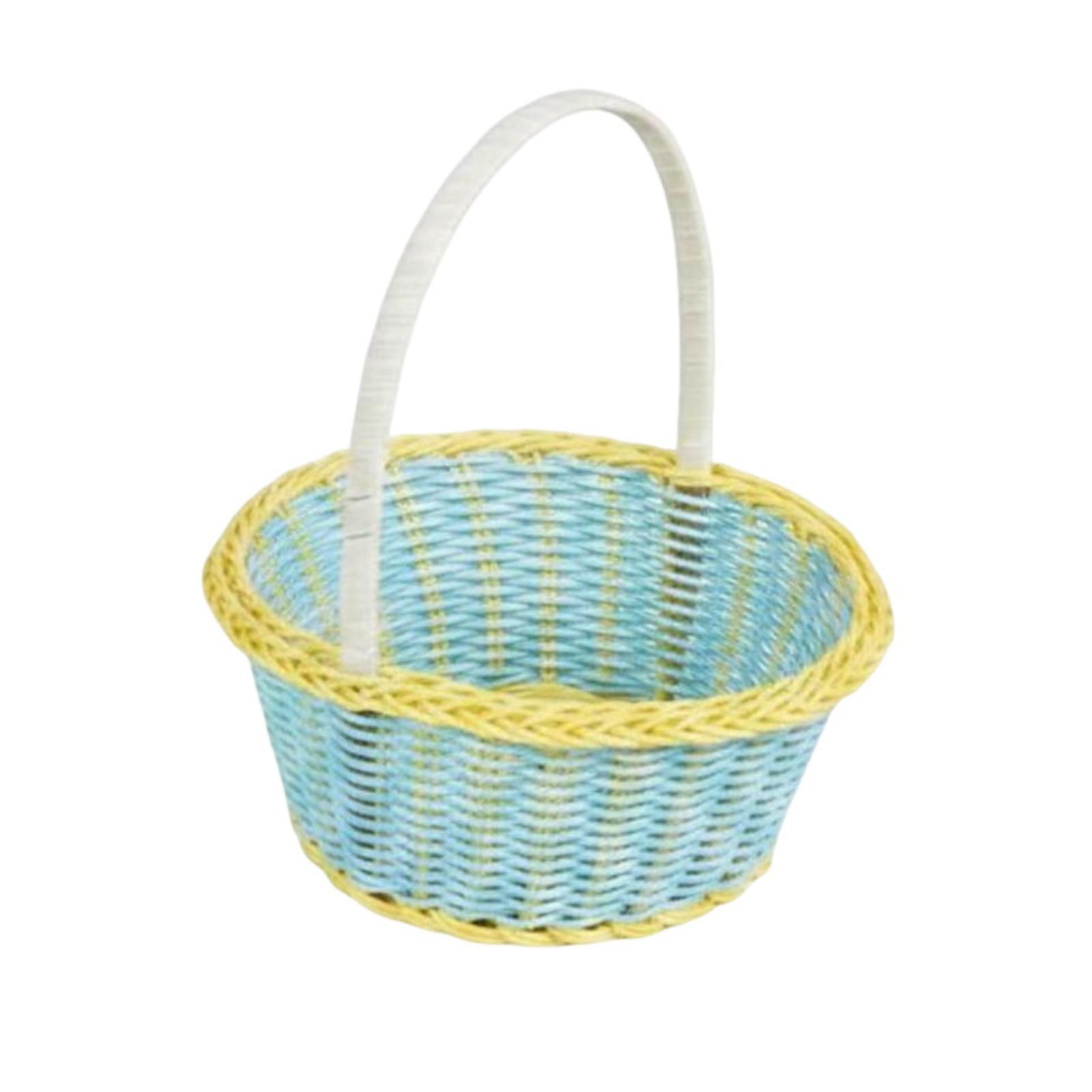 Cestino Intrecciato a Mano Cestino Portaoggetti Cestino Cestino con Manico in Rattan PP per Organizzazione Domestica E Allestimenti Accoglienti Adatto, Giallo E Blu, Media 20 17.5 21cm