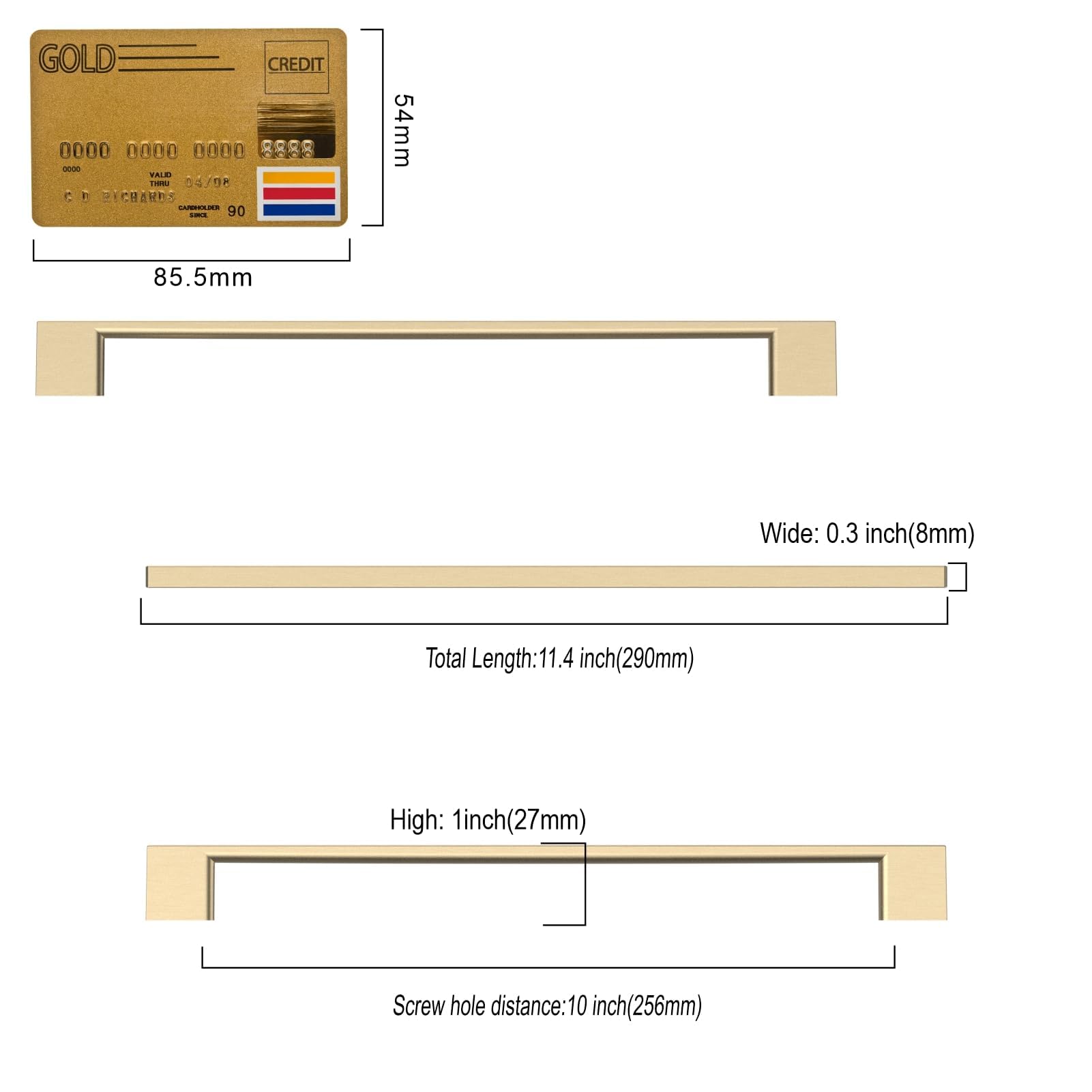 Amerdeco 10 Stück Möbelgriffe Gebürstetes Messing, 256mm Lochabstand, Zinc alloy Schubladengriffe & Schrankgriffe für Küchenschränke & Kleiderschränke UK0022