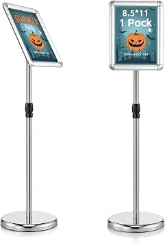 Sign Holder Floor Stand-8.5 11, Adjustable Sign Stand for Display for Store, Business Show, Wedding1 Pack, Silver