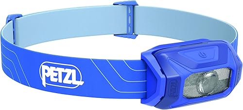 PETZL TIKKINA - Linterna frontal compacta y fácil de usar de 300 lúmenes, diseñada para senderismo, escalada, correr y acampar, color azul