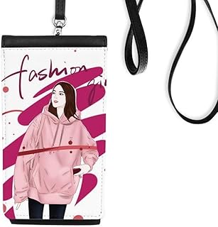 Fashion Girl Figure Art Design Illustration Phone Wallet Purse Hanging Mobile Pouch Black Pocket