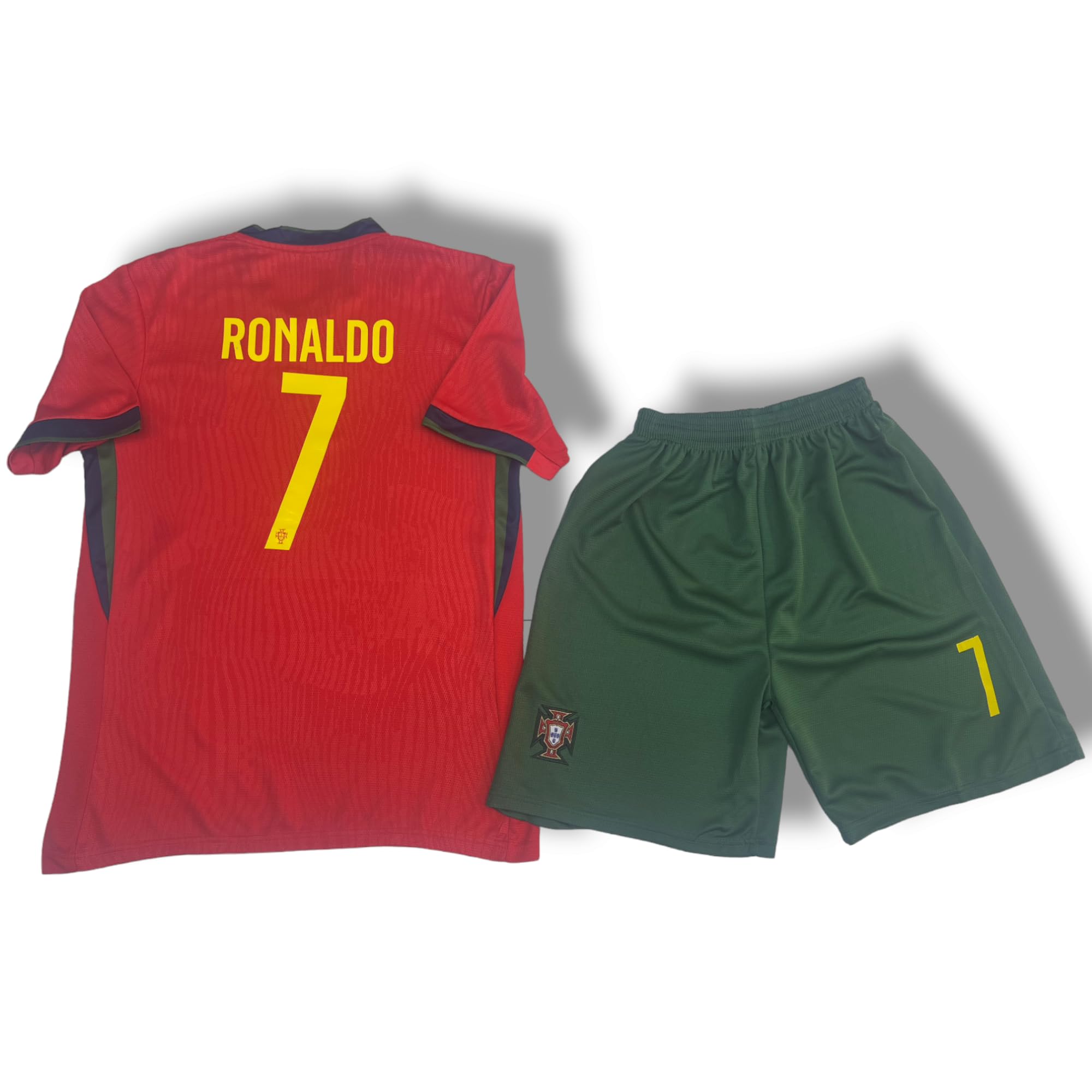 Portugal Soccer Jersey/Shorts for Kids, 2024 Portugal Home Football Kit #7 Fans Football Jersey/Shorts Set Youth Boys And Men