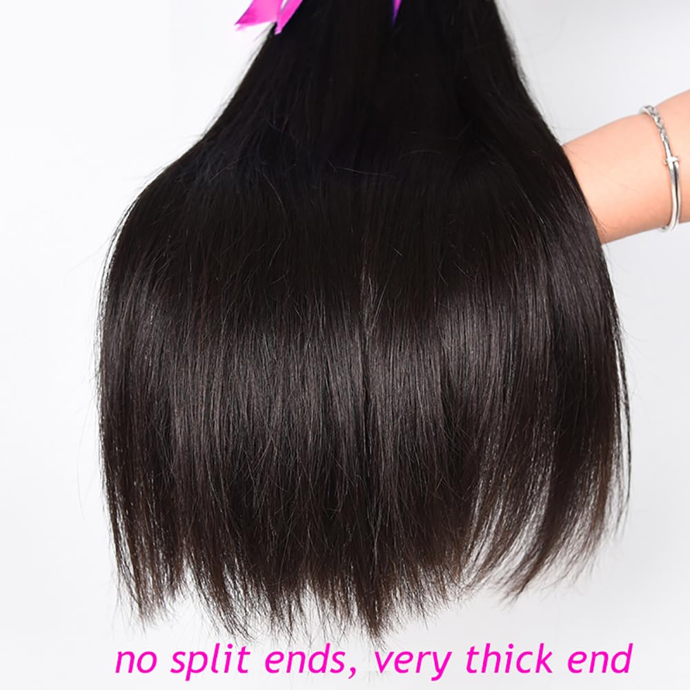 Urshiney Straight Human Hair Bundles for Women Thick Brazilian Virgin Hair Machine Made Double Weft Straight Weave Bundles Human Hair Natural Black Color Can Be Dyed 100g 18 Inch - Image 4