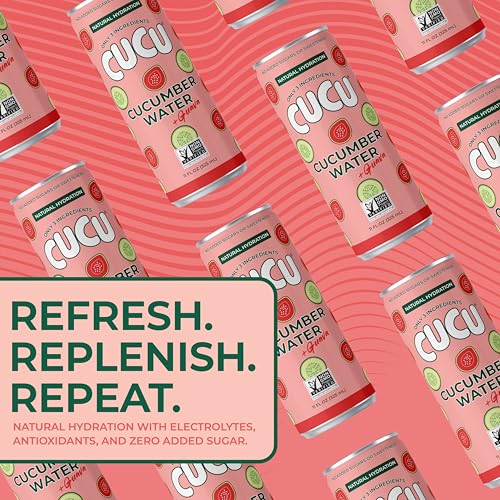 Image of CUCU Pressed Cucumber + Guava Water - Real Juice from Fresh Cucumbers and Guava with Vitamin C, Electrolytes & Antioxidants - No Sugar Added, Non-GMO - 11 fl oz Cans, 12 Pack