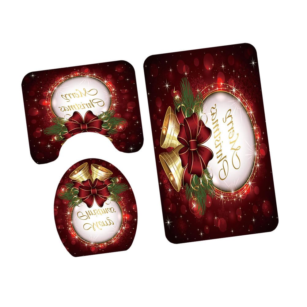 Cabilock Teiliges Weihnachts Cartoon Badteppich Set rutschfeste Toilettenmatte mit Deckel für Badezimmer Hochabsorbierend und Pflegeleicht für Zuhause und Hotels