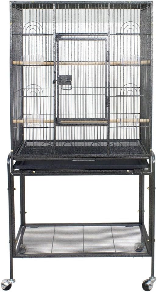 53" Black Large Parrot Bird Cage Bird Finch Feeder Stand Bird Lovers Metal Wheels