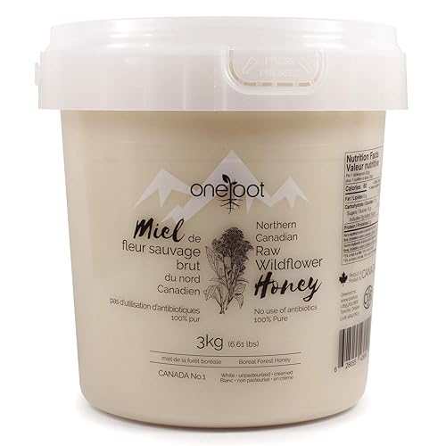 OneRoot Miel cruda 100% canadiense (6.6lbs 6.61 libras)  Miel sin filtrar, sin calentar y crema  Edulcorante natural blanco grueso miel de flores