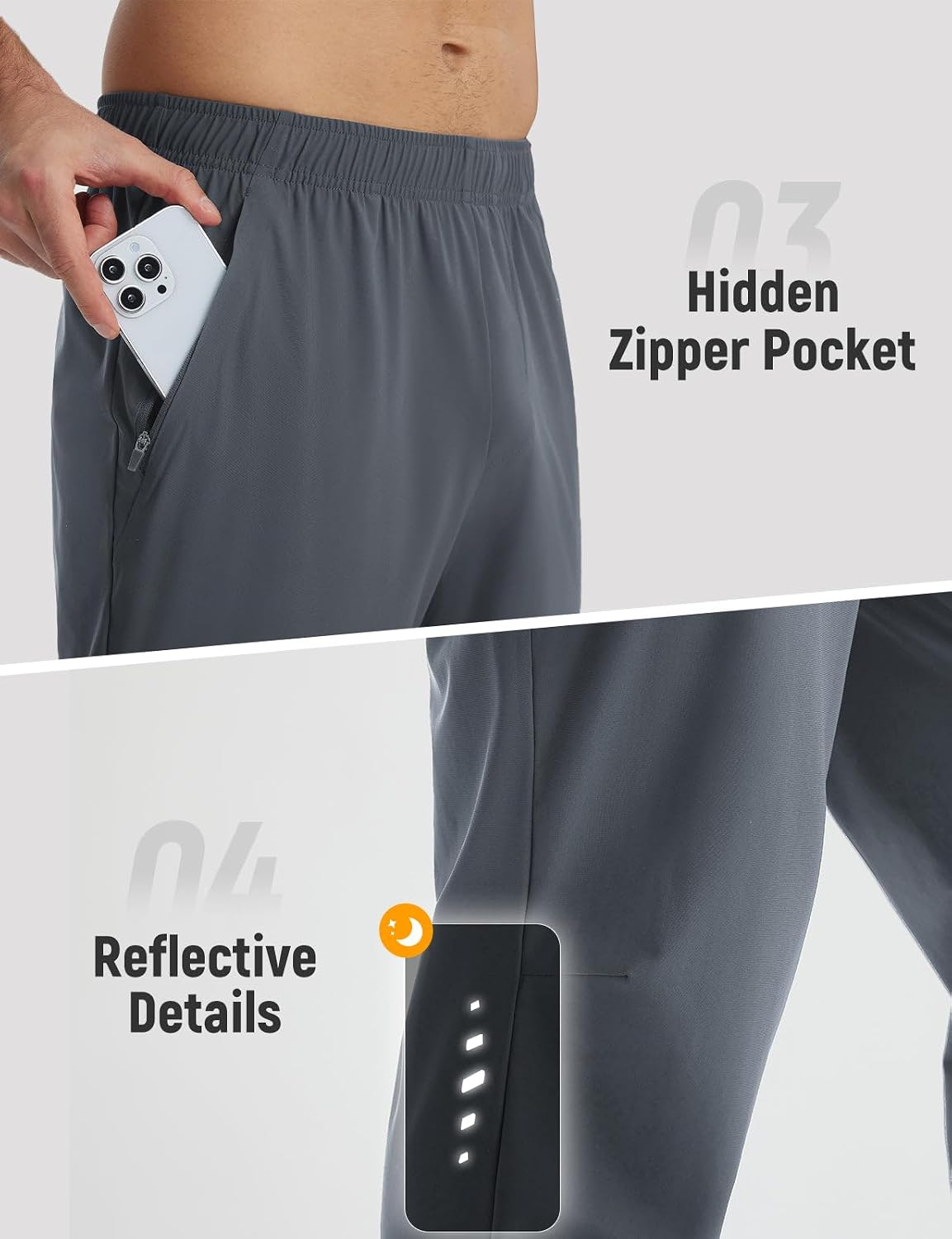 baleaf Men's Joggers Pants with Zipper Pockets Running Pants Men Lightweight UPF50+ Tapered Sweatpants Athletic Track Workout
