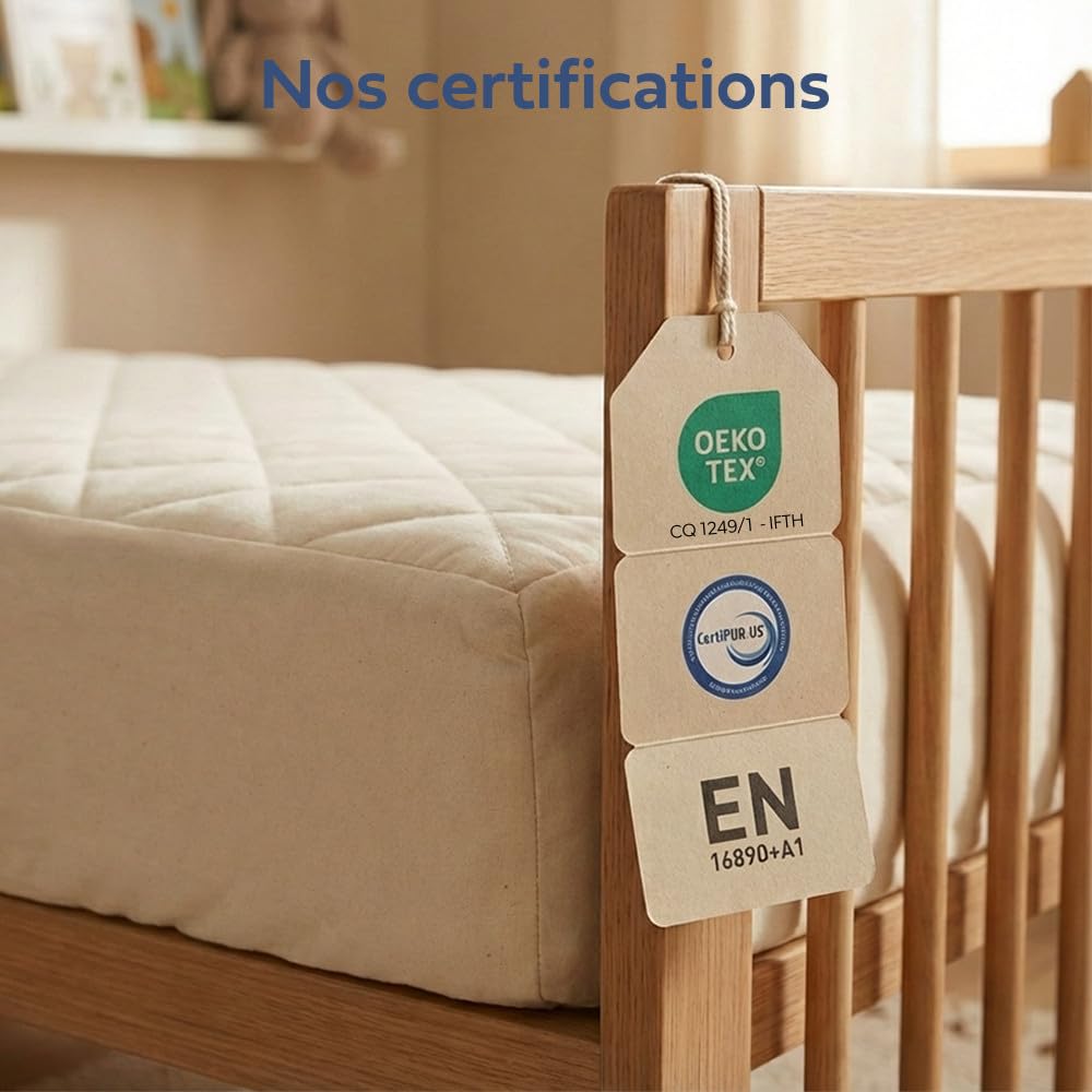 Matelas Bébé Enfant Climatisé 80x160 cm Réversible Été Hiver Anti-acarien Épaisseur 10 cm Fabrication française