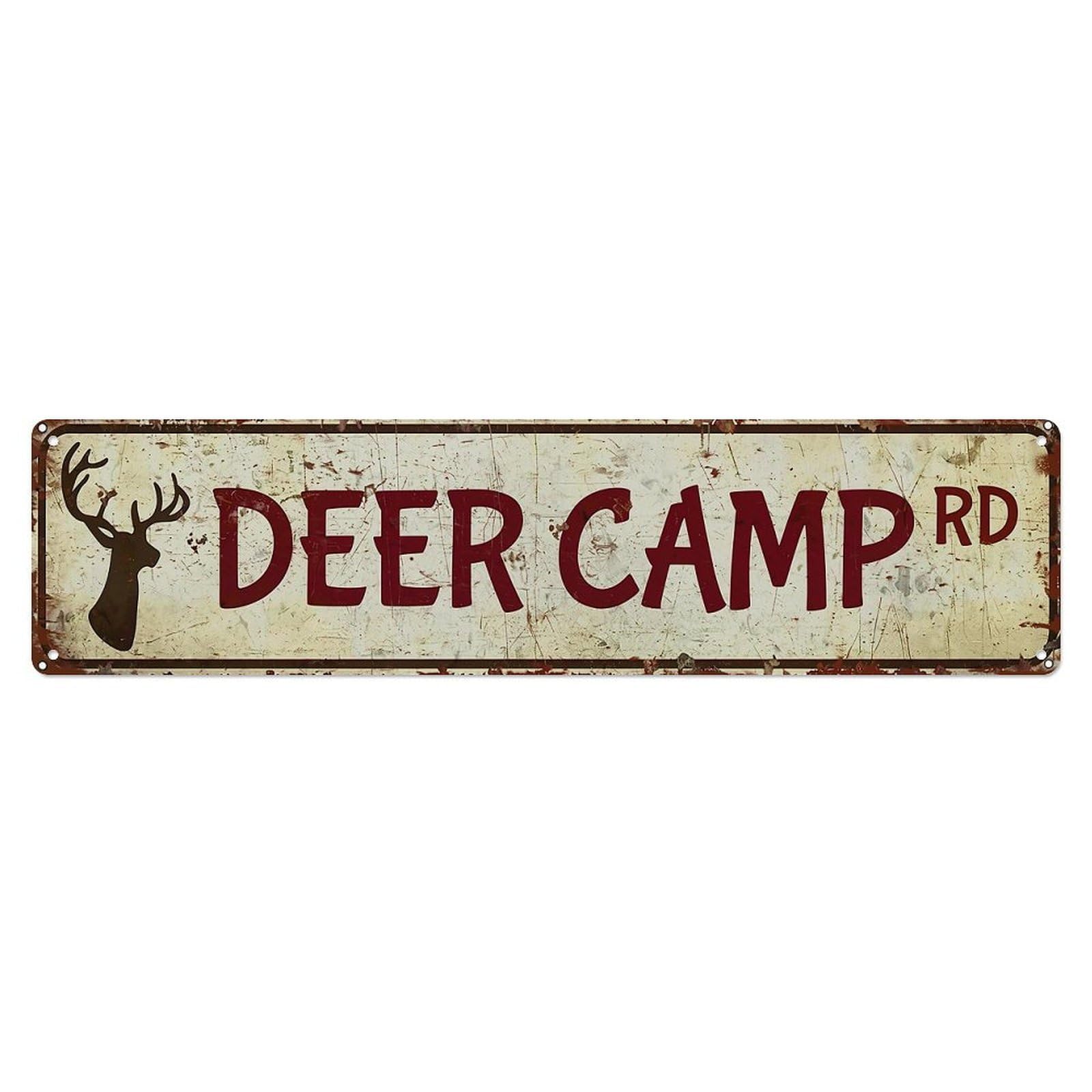 Deer Camp Rd Sign Pattern Metal Tin Sign Plaque