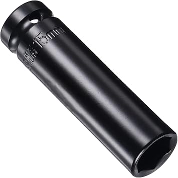 1/2 Inch Drive 15mm Deep Impact Socket - Heat-Treated CR-V Steel, 78mm Length, 6-Point Metric Sizes for Car & Home Repair