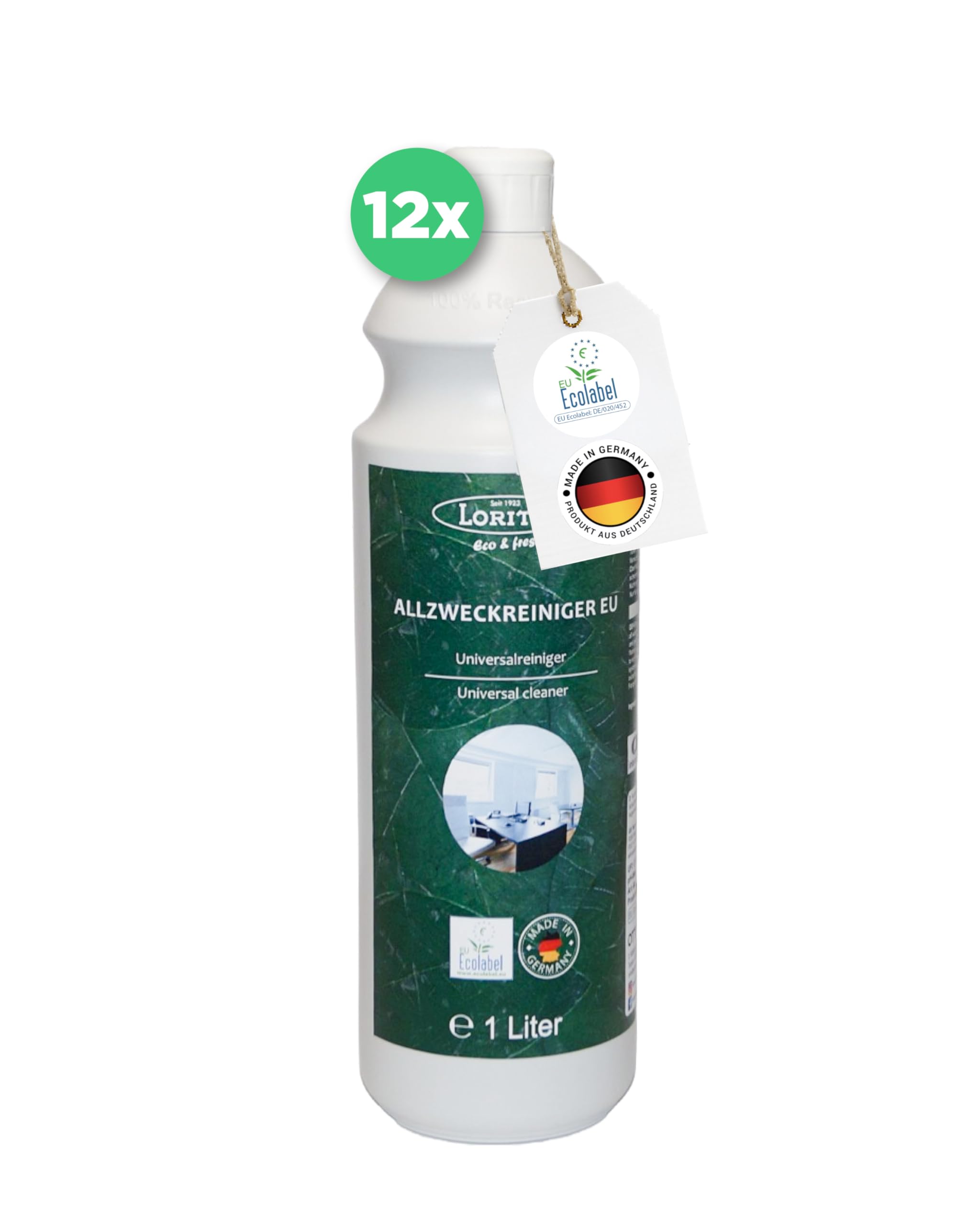 Lorito Allzweckreiniger Konzentrat 12 x 1L | Allesreiniger zertifiziert mit dem EU-Ecolabel, Reinigungsmittel für Edelstahl, Fliesen, Laminat und PVC, Made in Germany