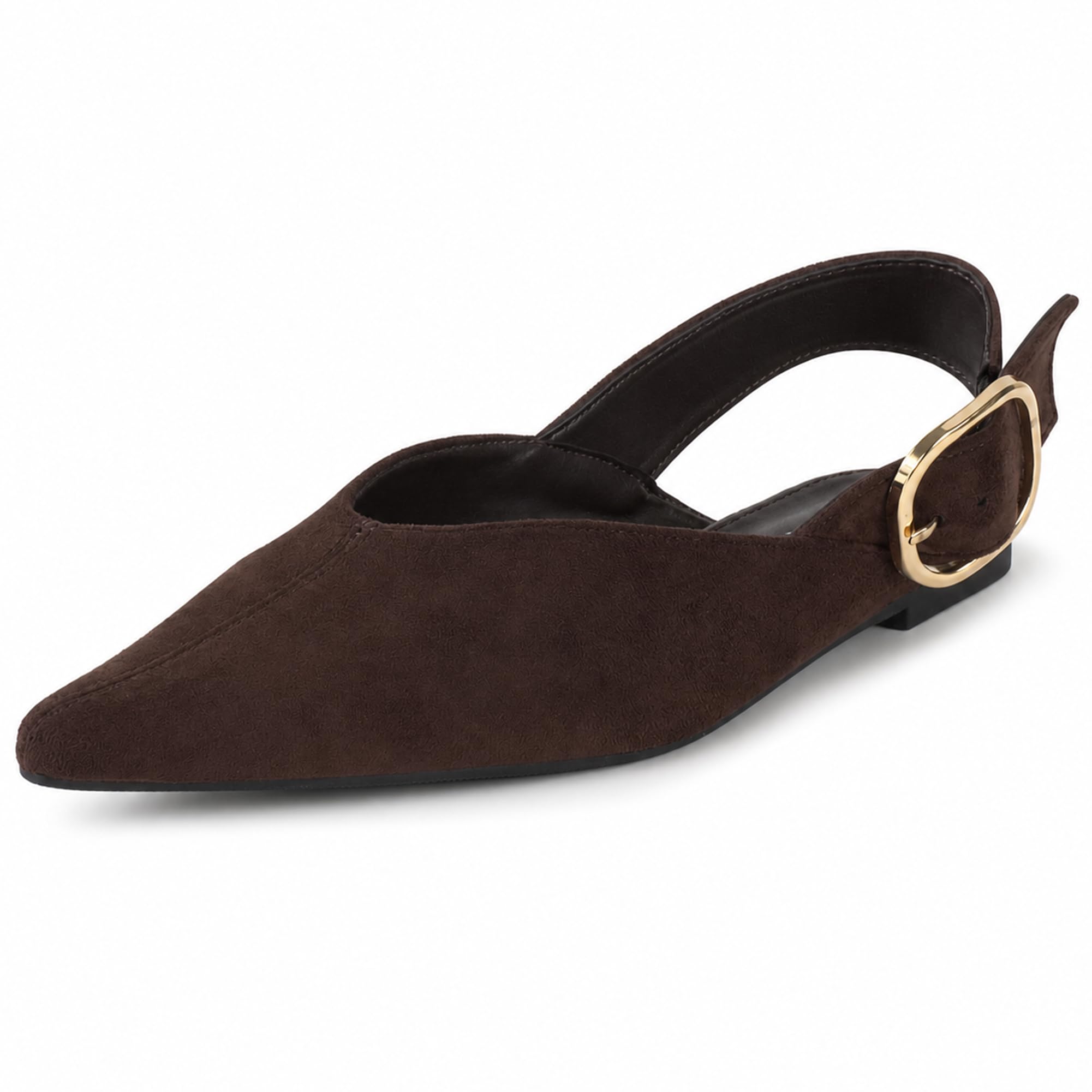 MISSCAI Slingback Donna a Punta Tacco 2 cm Scarpe Basse Comode | Ballerine donna, tallone aperto, fibbia regolabile, effetto scamosciato, scarpe basse eleganti per ufficio e tempo libero