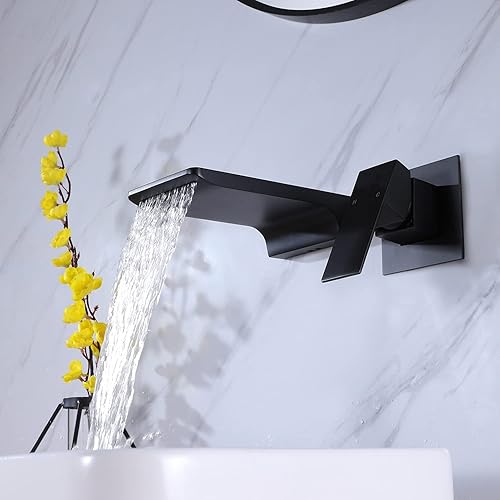 Vista 2 de Grifo de bañera de montaje en pared, grifo de lavabo de baño de una sola manija, montaje en pared, grifo de cascada generalizado de 2 agujeros