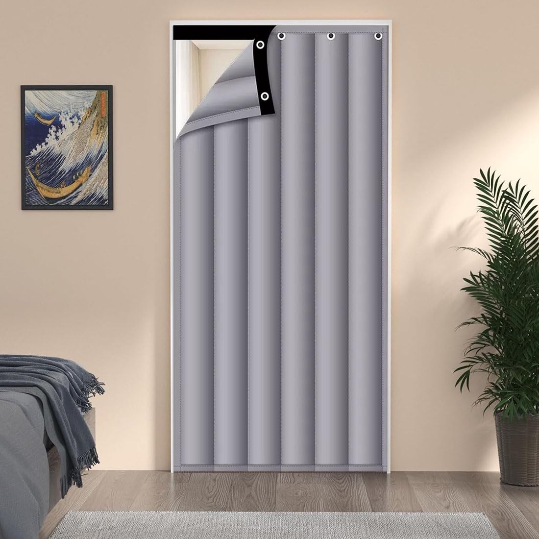 Rideau coupe-vent insonorisant FATACO en coton épais Oxford durable gris