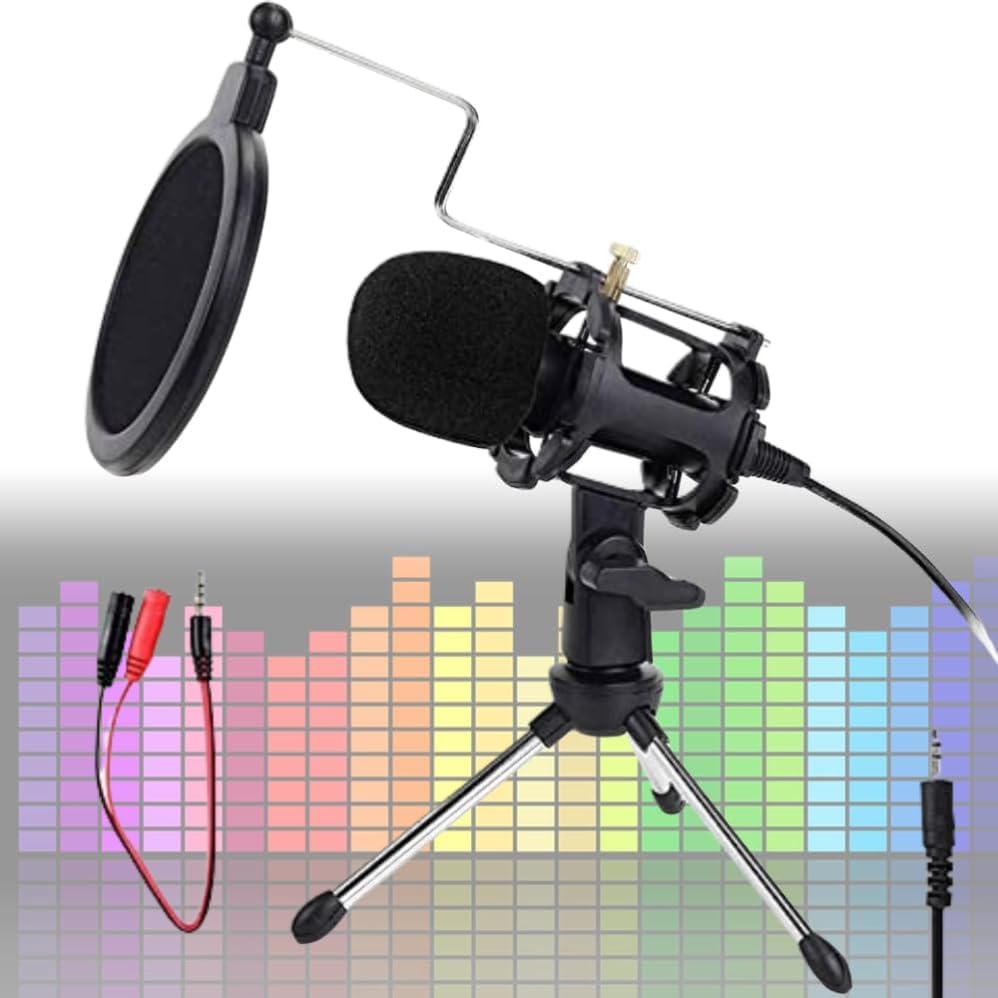 Condenser Recording Microphone, 3.5mm Plug Mic for PC, Skype, YouTube, Gaming, Singing, Desktop Condenser Microphone Bundle Kit, Broadcast Microphone for Computer