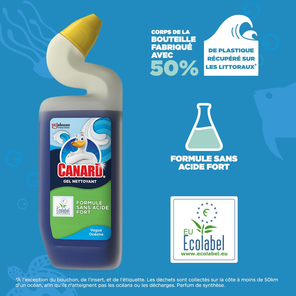 Canard Gel Marine - Gel Nettoyant et Désinfectant Toilettes - Tue 99,9% des Bactéries - Nouvelle Formule Ecolabel - Lot de 12x750 ml