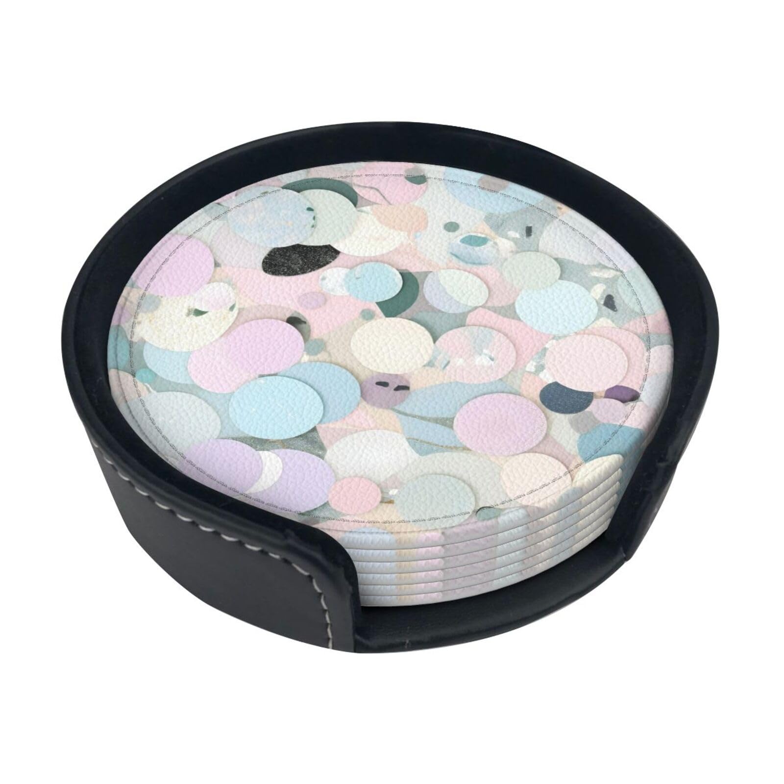 Terrazzo Marble Pastel Print Drink Coasters Set of 6,Durable and Non Slip Leather Coaster, Perfect for Coffee Cup,Mug