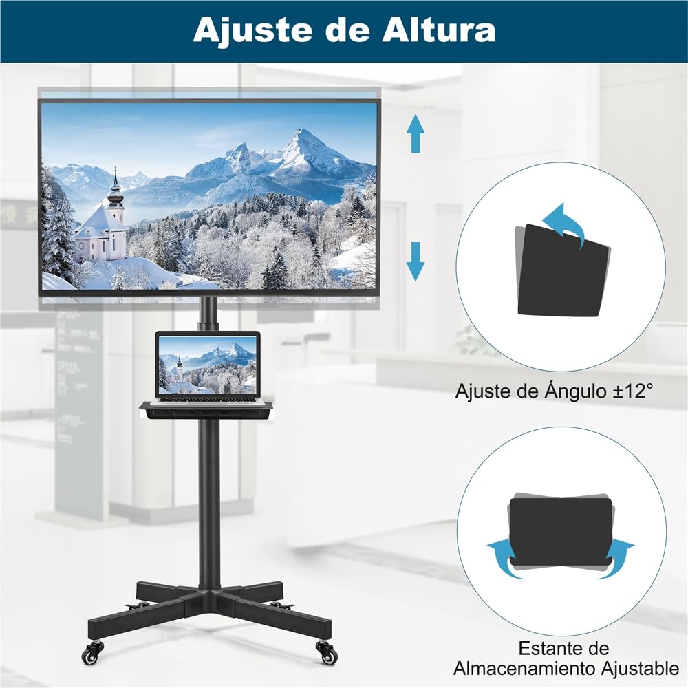 Yaheetech Soporte TV Ruedas de 23 a 60 Pulgadas Soporte TV Pie con Estante para Portátil Soporte Móvil con Altura Ajustable de hasta 25 kg Máx VESA 400x400 mm