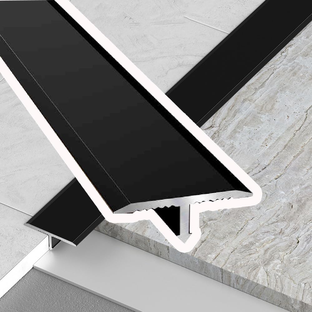 Listwa wykończeniowa do podłóg w kształcie litery T, listwy przejściowe 90 cm, listwy maskujące, metalowe łączące do podłóg laminowanych, winylowych, płytek i drewna(Black,90x2cm)