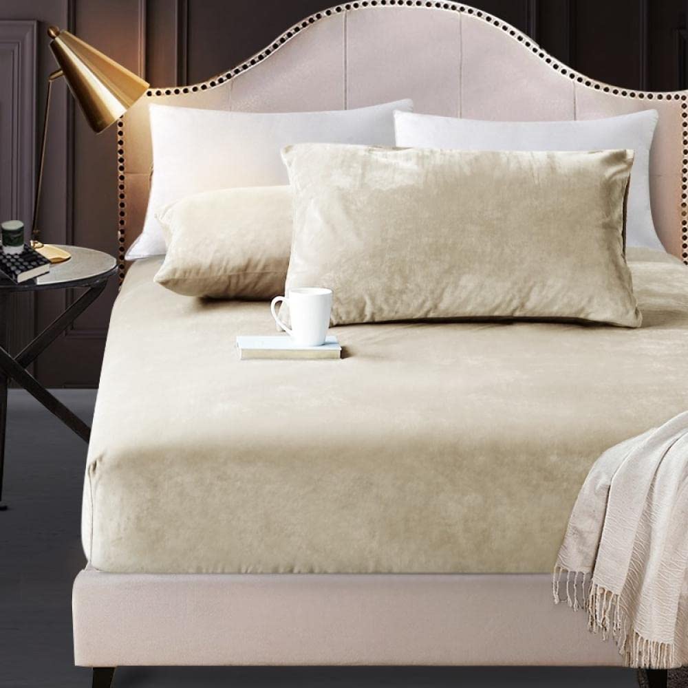 Korallenfleece Eingebautes Blatt Single Flanell Matratze Schutzhülle Bed-Bed-Bed-Abdeckung Winter-Bean_Paste_150*200 cm+30 cm (1pcs)