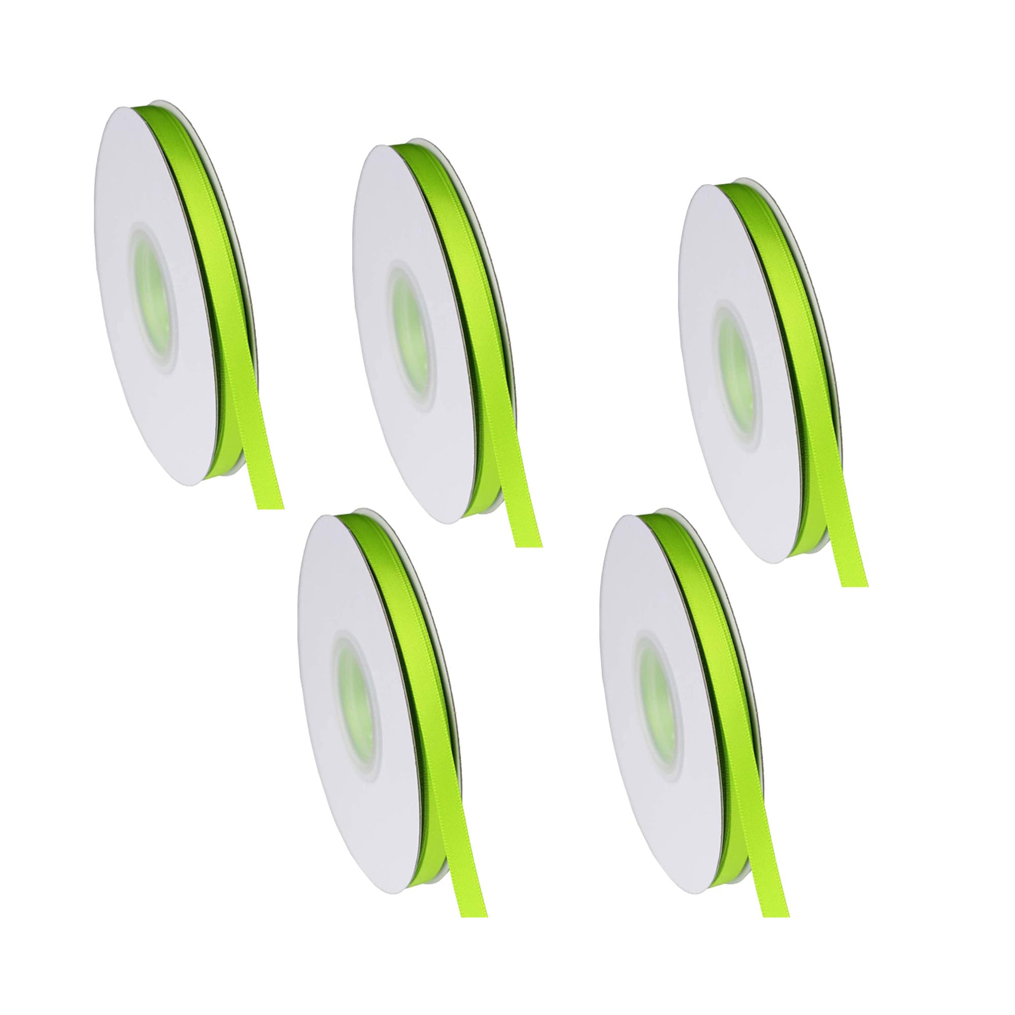 Lalantopparties 1/4 inch Satin Ribbon Rolls 10 Mt Each Roll for Balloons Decoration, Gift Wrapping & School Craft (Pack of 5) Colour Green