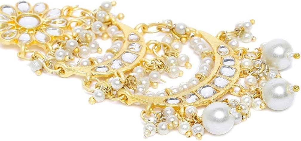 I Jewels Gold Plated Indian Wedding Bollywood Pearls Kundan Studded Maang Tikka for Women (T2872) - Image 3