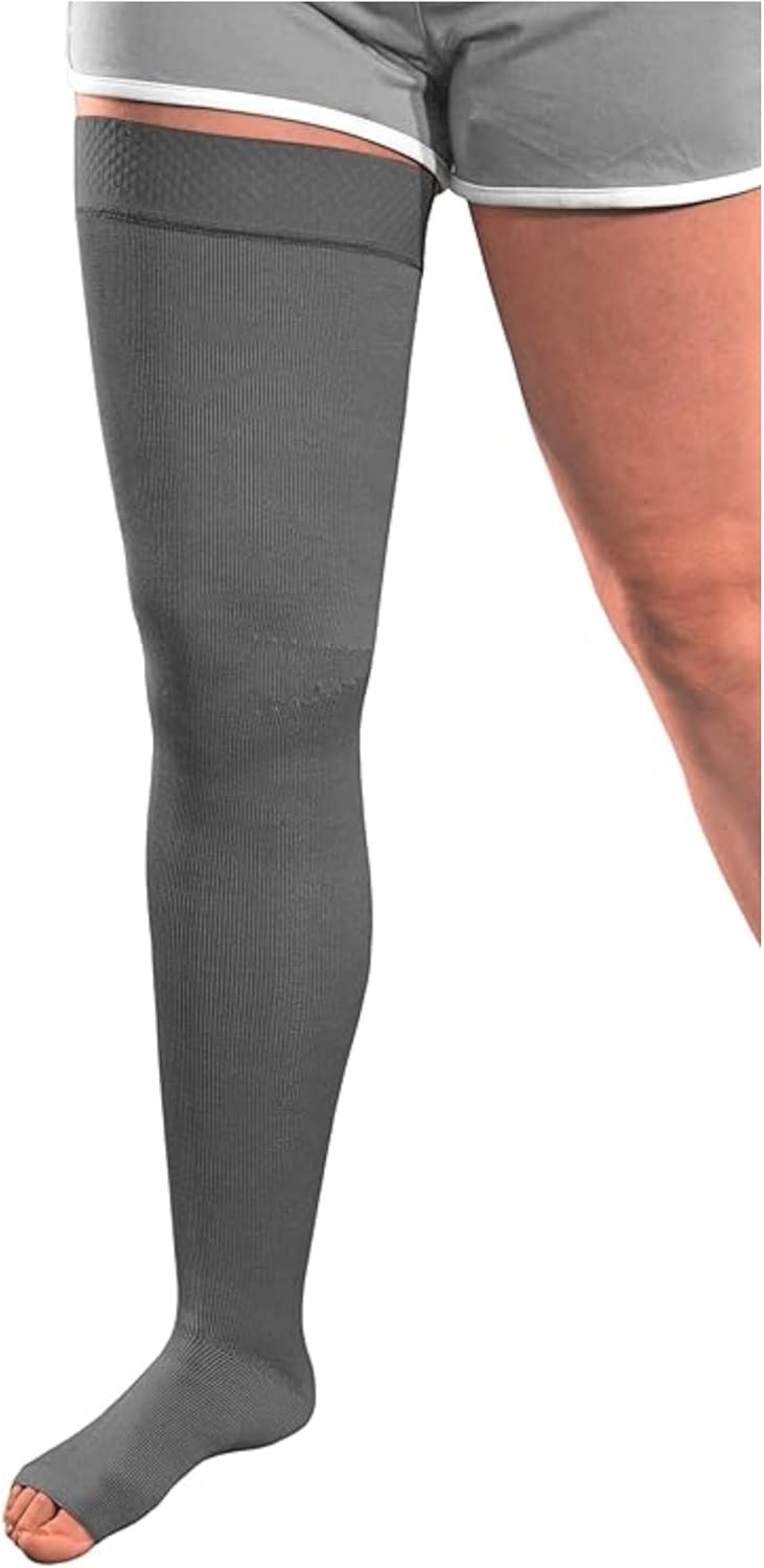 Exo Strong Compression Stocking Thigh High XXL Average Black 20-30 Open Toe Silicone