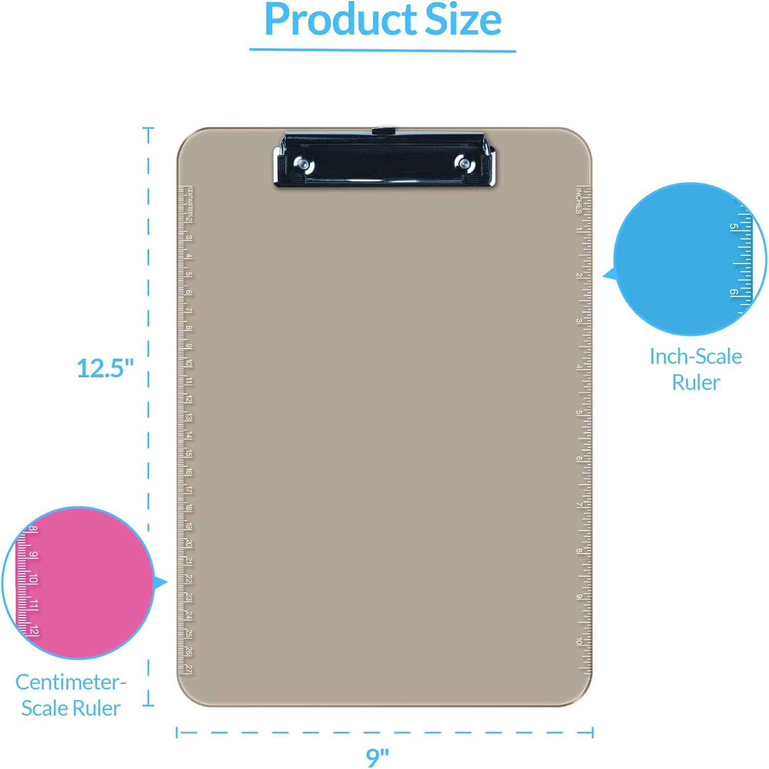 Pack of 6 Plastic Clipboards with Flat Clip, Durable Writing Boards for Work, Class, and Nursing Use, 12.5" x 9", Assorted Colours