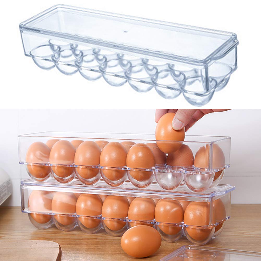 Plastic Covered Egg Tray Holder, Single Layer Storage Box Fridge Freeze Case Bins Henapple with Lid Plastic, Clear Plastic Refrigerator Egg Storage Organizer