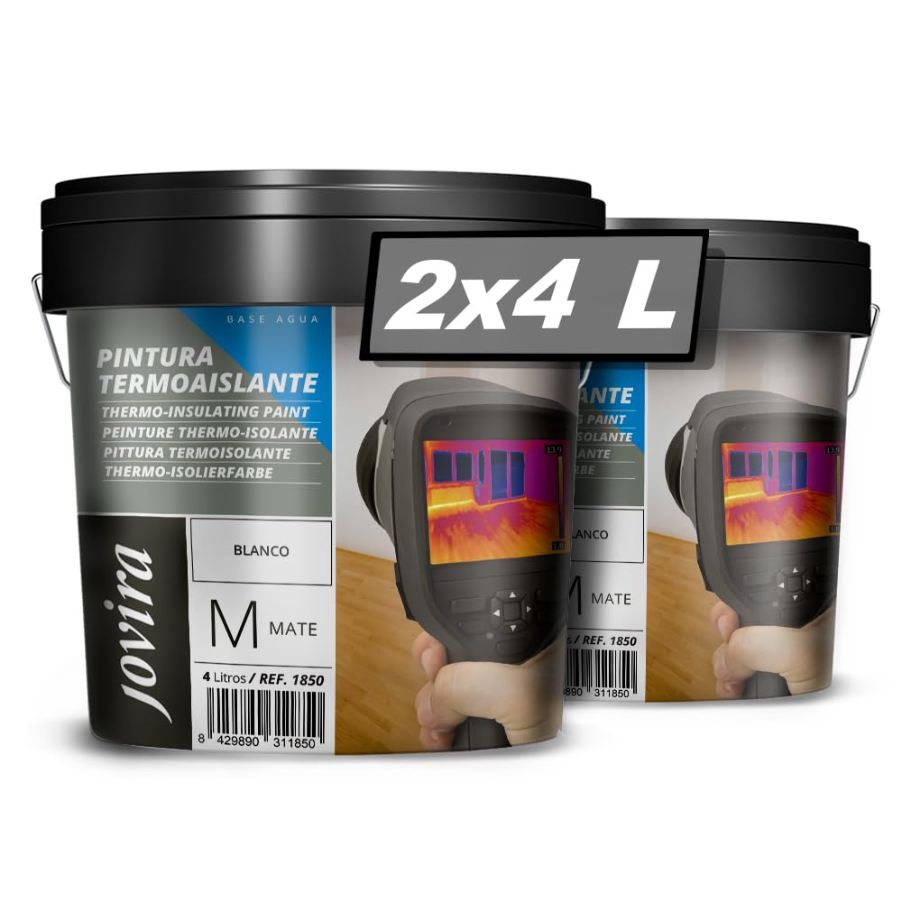 JOVIRA PINTURAS Peinture thermo-isolante pour surfaces en béton, mortiers en ciment, brique, plâtre. Améliore l'isolation thermique (chaleur froide) et acoustique. (2x4 Litres, Blanc)