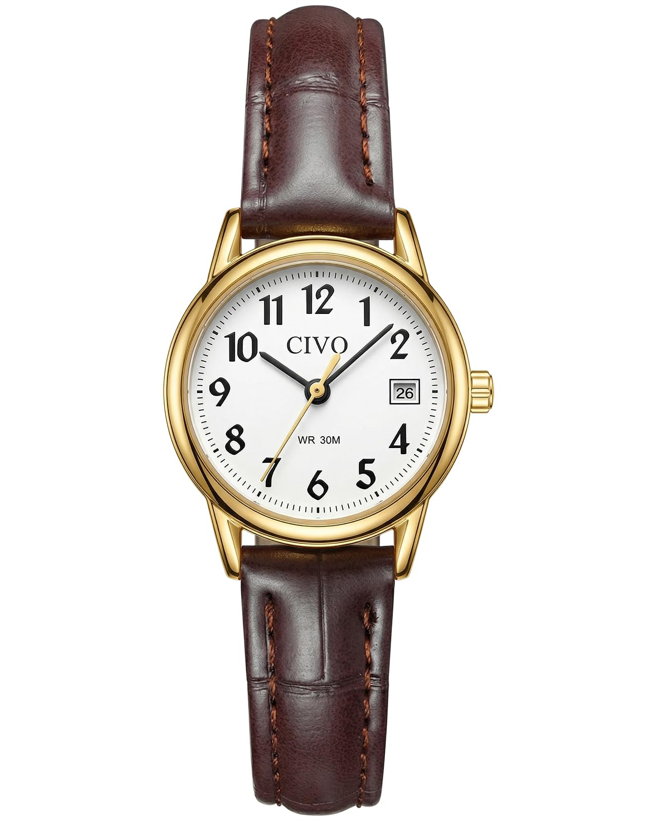 CIVO Montre Femme Vintage Analogique: 25MM Petite Cadran Chiffres Clairs Lisibles Bracelet Cuir Souple Légère Etanche avec Date - Cadeau Fête des Mères Saint-Valentin